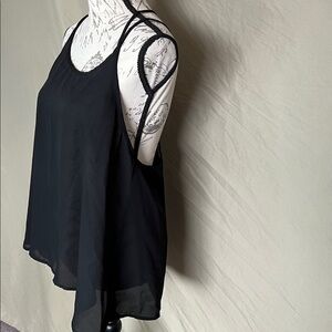 Sexy strappy chiffon flowing evening tank black sheer large Cecico